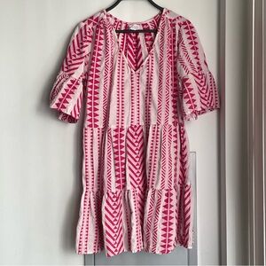 VELVET BY GRAHAM & SPENCER Pink and White Geometric Patterned 100% Cotton Dress